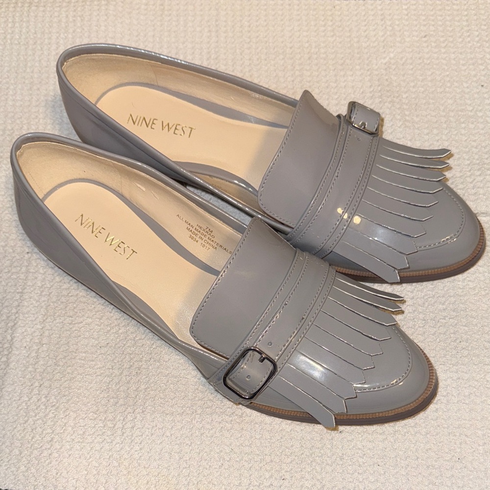 Nine West Light Gray Patent Kiltie Loafers